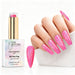Pink Pop holographic gel polish with bright pink glitter swatch and matching manicure for HEMA and TPO free salon nails