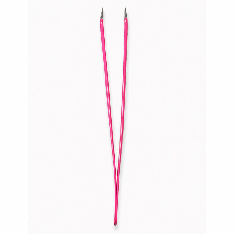 Pink fine point tweezers with long slim design and sharp precision tips for nail art placement, detailing and salon use