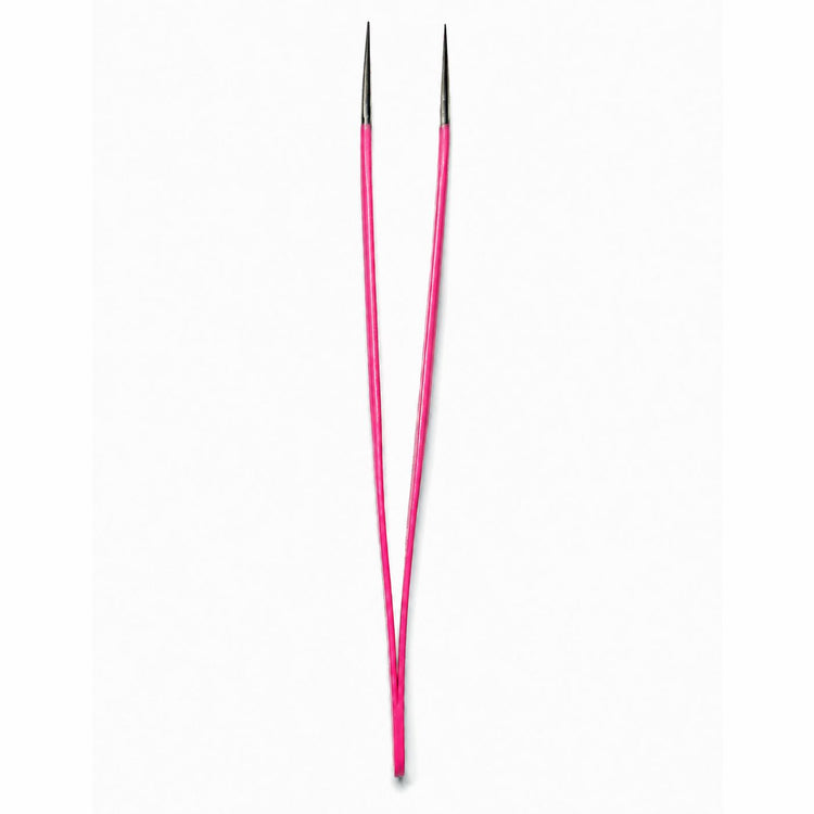 Pink fine point tweezers with slim angled tips for precise nail art placement, detailing and professional salon use