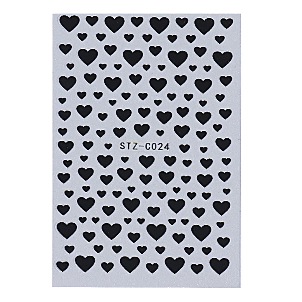 Black heart nail art stickers sheet STZ-C024 – self-adhesive decals for manicure, gel or acrylic nails, NSI Australia