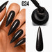 Platinum Gel Polish 024 black textured glitter finish shown on stiletto nails, brush and nail swatch, Nail Success Australia