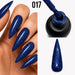 Platinum Gel Polish 017 deep blue textured glitter finish shown on stiletto nails, brush and nail swatch, Nail Success Australia