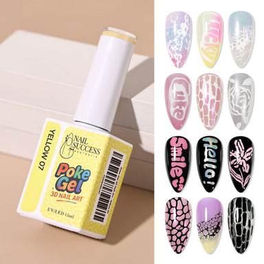 Nail Success Australia Poke Gel 3D Nail Art — Yellow 07 bottle with nine raised letter and texture nail designs