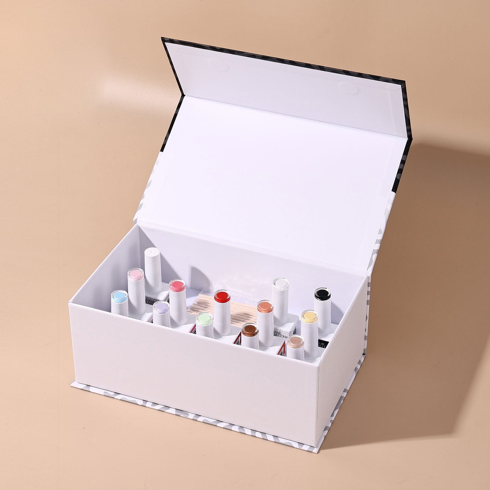 Nail Success Australia Poke Gel 3D Nail Art kit — open box showing 12 colour bottles plus base neatly organized