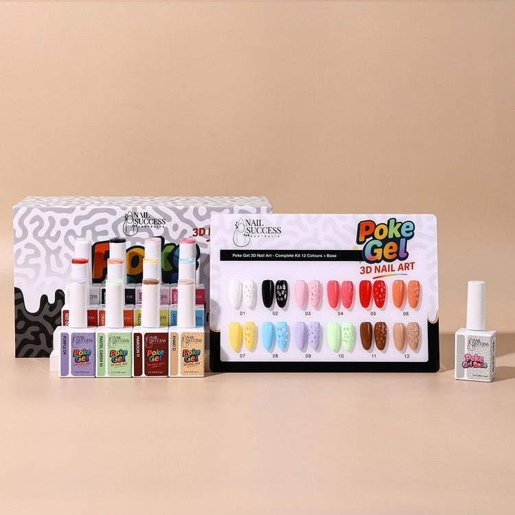 Nail Success Australia Poke Gel 3D Nail Art kit — 12 colours + base, box and colour chart