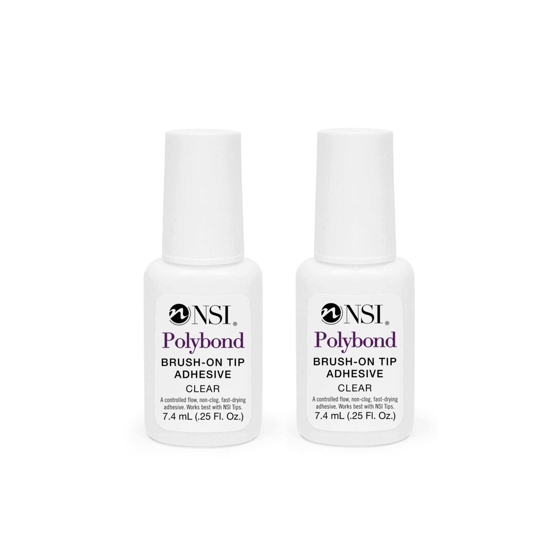 NSI Polybond Brush-On Tip Adhesive clear 7.4 mL — duo pack of professional brush-on nail tip glue, fast-drying