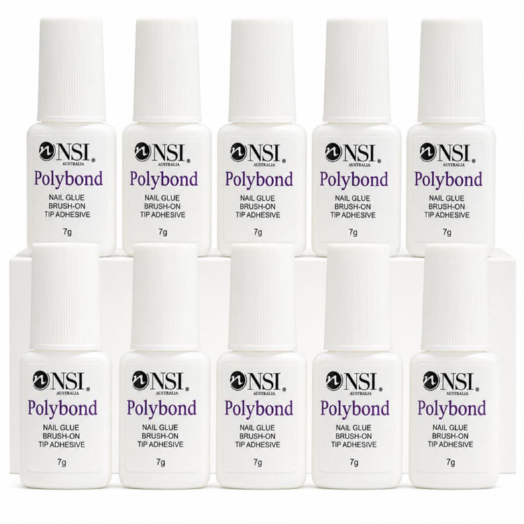 NSI Australia Polybond 10 pack brush-on nail glue tip adhesive bottles, 7g each