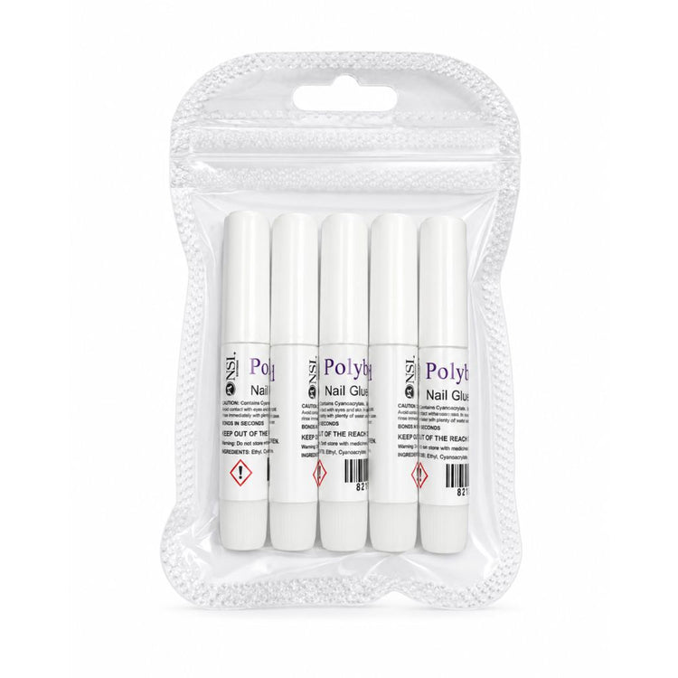 NSI Australia Polybond 5 pack nail glue stick adhesive, 5 x 1g tubes in resealable pouch