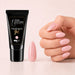 LED nail extension gel shown with glossy pale-pink almond nails