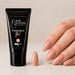 LED nail extension gel shown with glossy nude almond nails