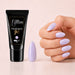 LED nail extension gel shown with glossy lilac almond nails
