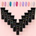 Nail Success PolyExtend Gel tubes with painted swatch nails showing the full shade range