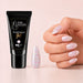 LED nail extension gel shown with pastel confetti-glitter almond nails