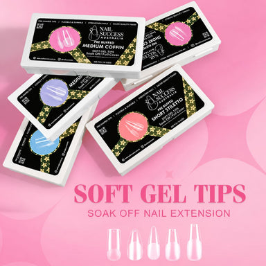 Pre-Buffed Soft Gel Nail Tips full cover gel extensions on the nail, NSI Australia