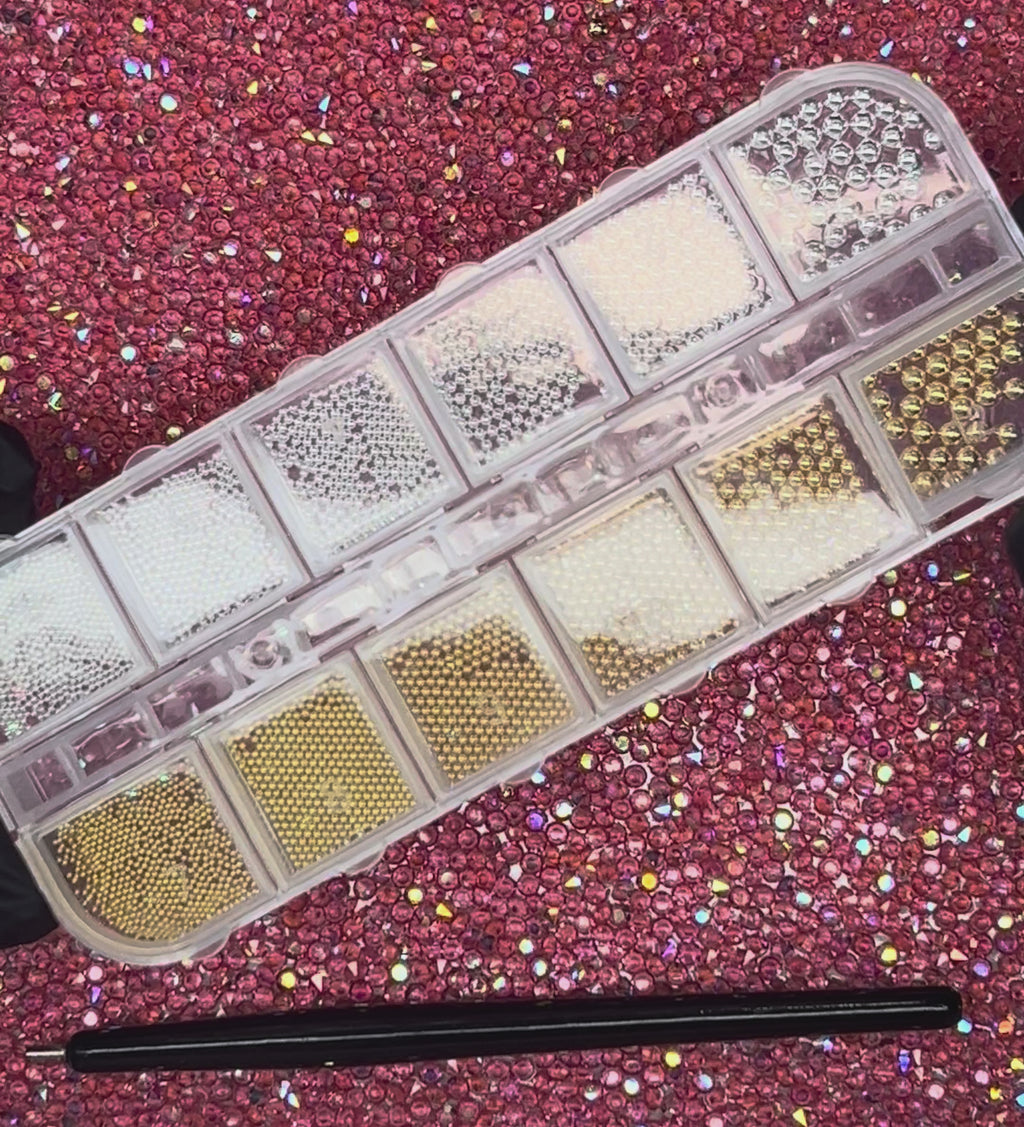 Gold and silver caviar bead nail art set 