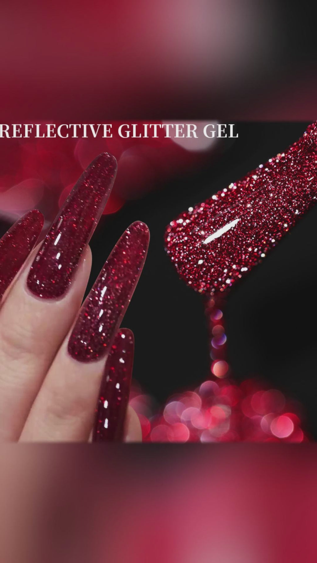 Born Pretty Reflective Glitter Gel Polish display with 12 colour swatch chart, bottles and sample nail tips, NSI Australia