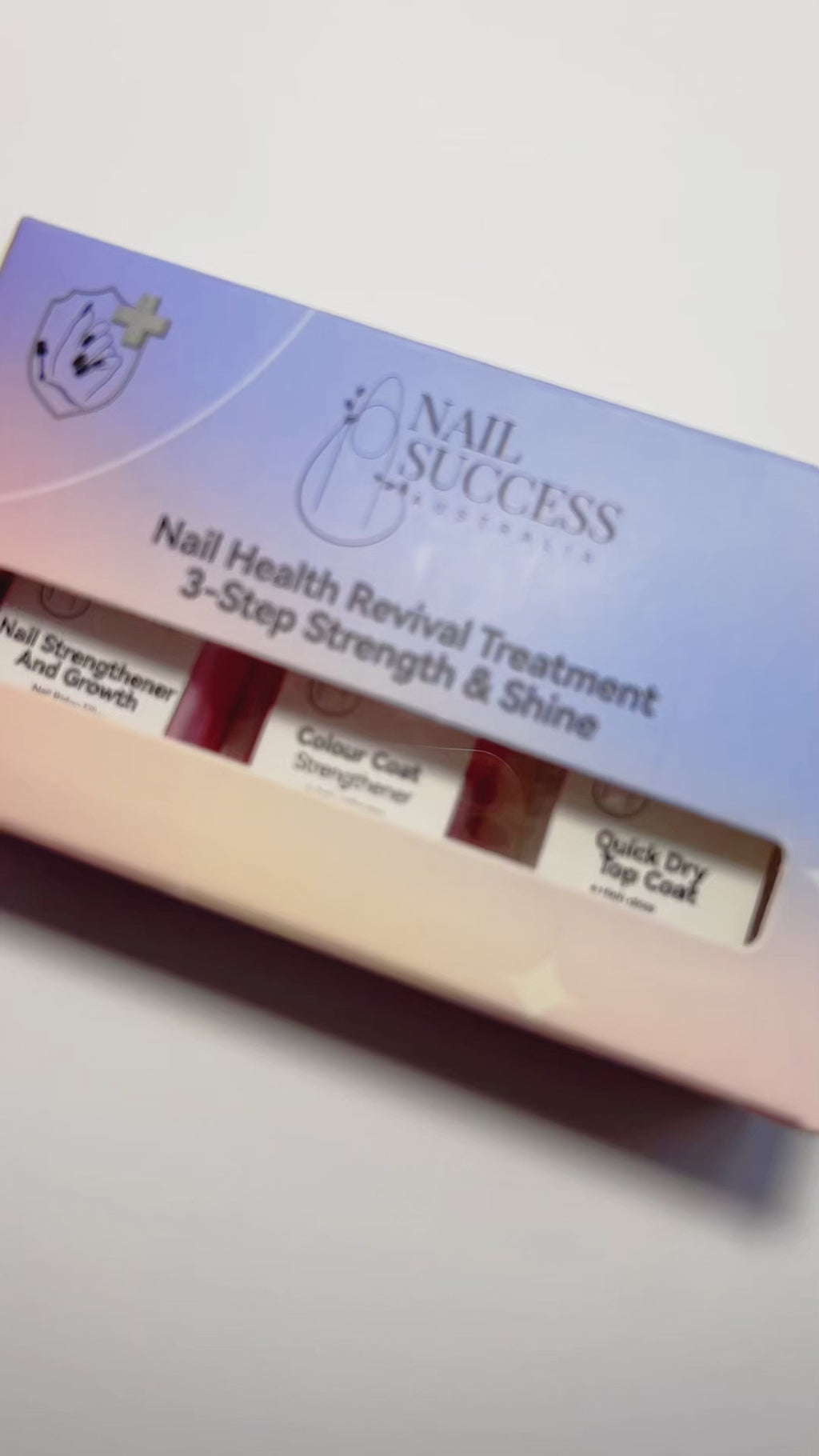 Nail Success Australia Nail Health Revival Treatment 3-step strength and shine kit with nail strengthener, colour coat strengthener and quick dry top coat