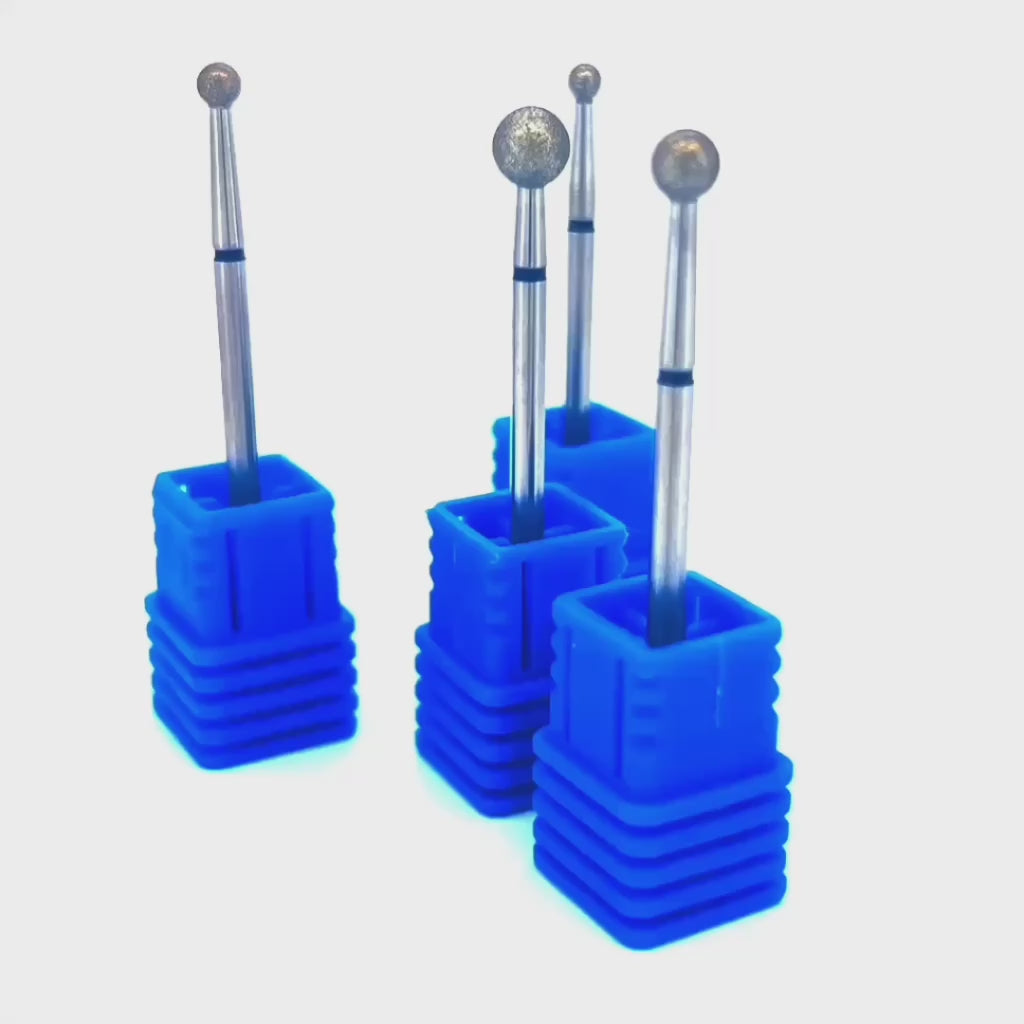 Set of four diamond ball nail drill bits, medium-grit, stainless steel shanks—cuticle cleaning e-file kit