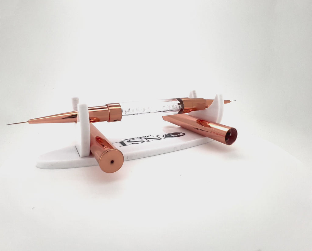 NSI Australia double-ended nail brush 01 — rose-gold with crystal handle, ultra-fine liner tips 6 mm & 8 mm, includes protective caps