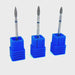 Set of three diamond flame nail drill bits, medium grit, stainless steel shanks—cuticle and sidewall e-file tools
