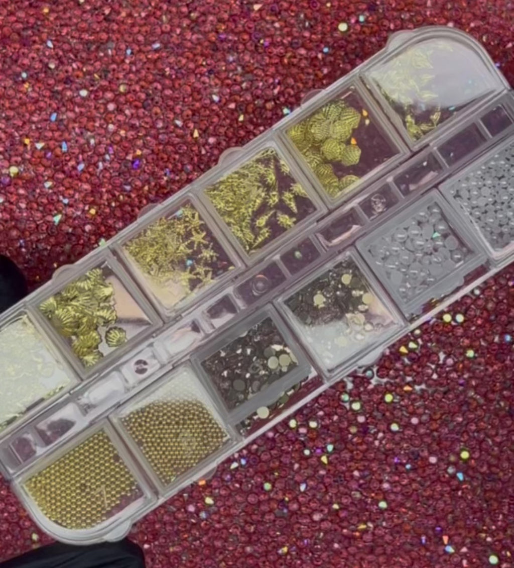 Gold ocean charms and pearls nail art decoration set with seashells, starfish and rhinestones, NSI Australia
