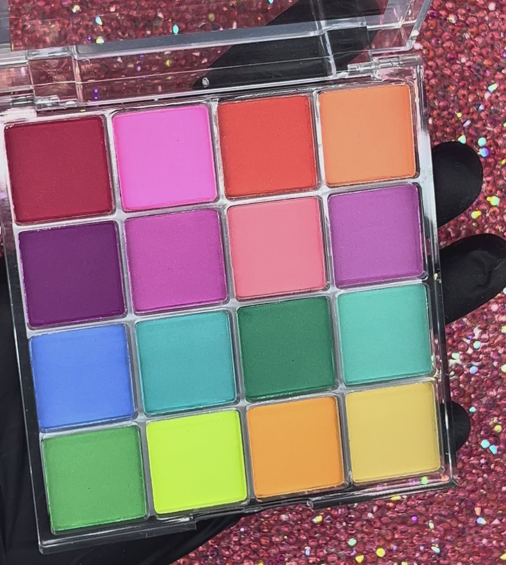 Solid gradient nail art powder set with 16 bright colours in clear palette, NSI Australia