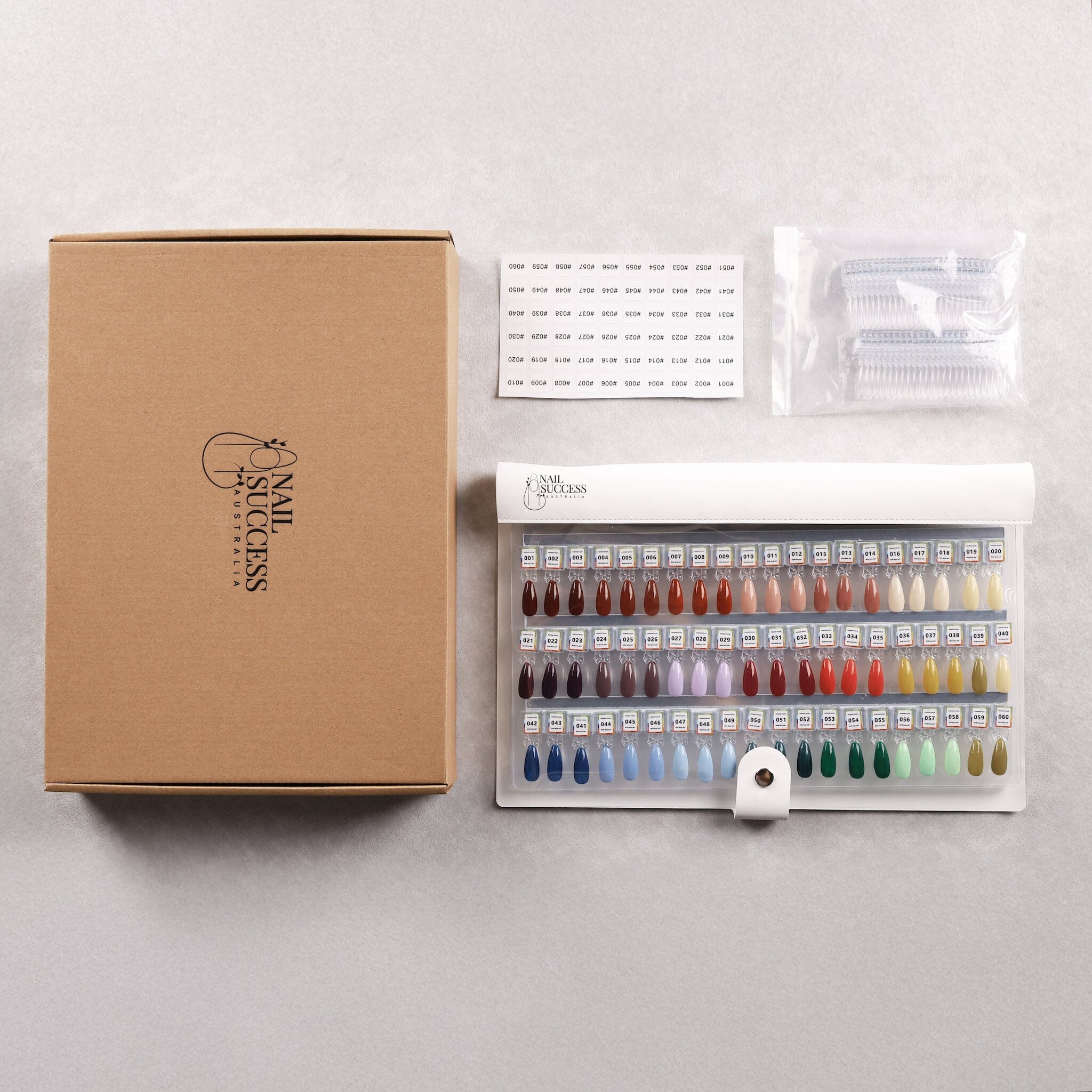 NSI Australia Pro Magnetic Swatch Colour Display Book — complete kit with branded box, label stickers, extra magnetic swatch tips and gel polish colour chart