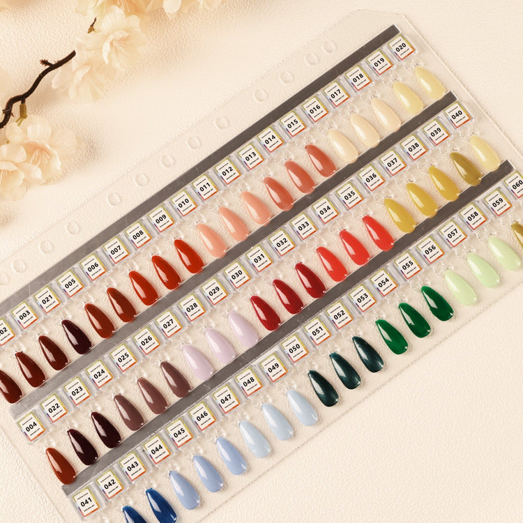 NSI Australia Pro Magnetic Swatch Colour Display Book — close-up gel polish colour chart with numbered nail tip samples