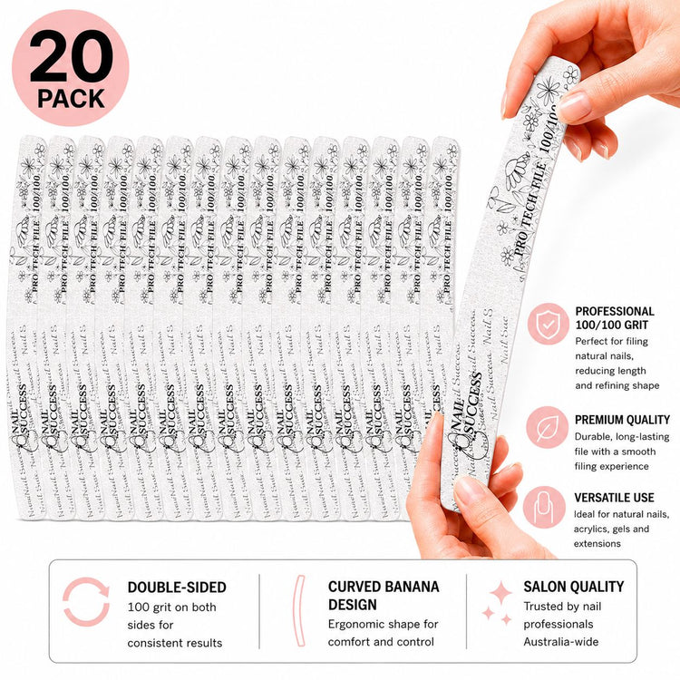 100 coarse grit double sided curved banana files for natural nails, acrylics, gels and salon nail shaping