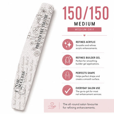 150 medium grit for refining acrylic, builder gel and nail enhancements in professional salon manicures