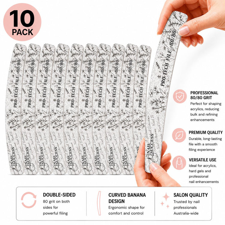 80 extra coarse grit double sided curved banana files for acrylic, hard gel and salon nail enhancements