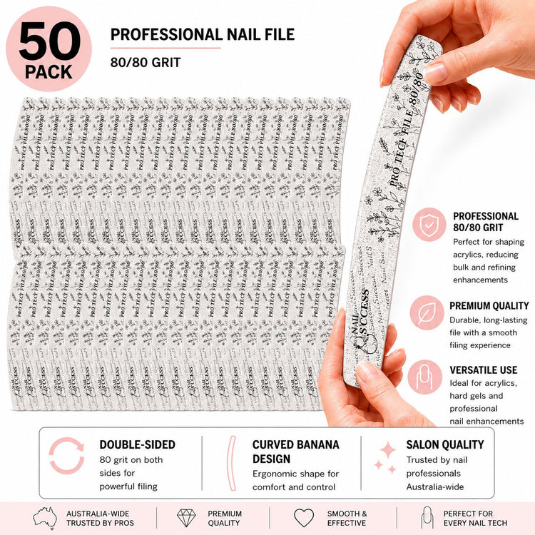 80 grit extra coarse double sided curved banana files for acrylics, hard gel and salon nail enhancements
