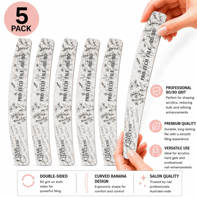 80 extra coarse grit double sided curved banana files for acrylic, hard gel and salon nail enhancements