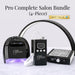 Pro Complete Salon Bundle 4-piece black professional nail salon kit with UV LED lamp, electric nail drill, manicure dust collector, and LED arch light