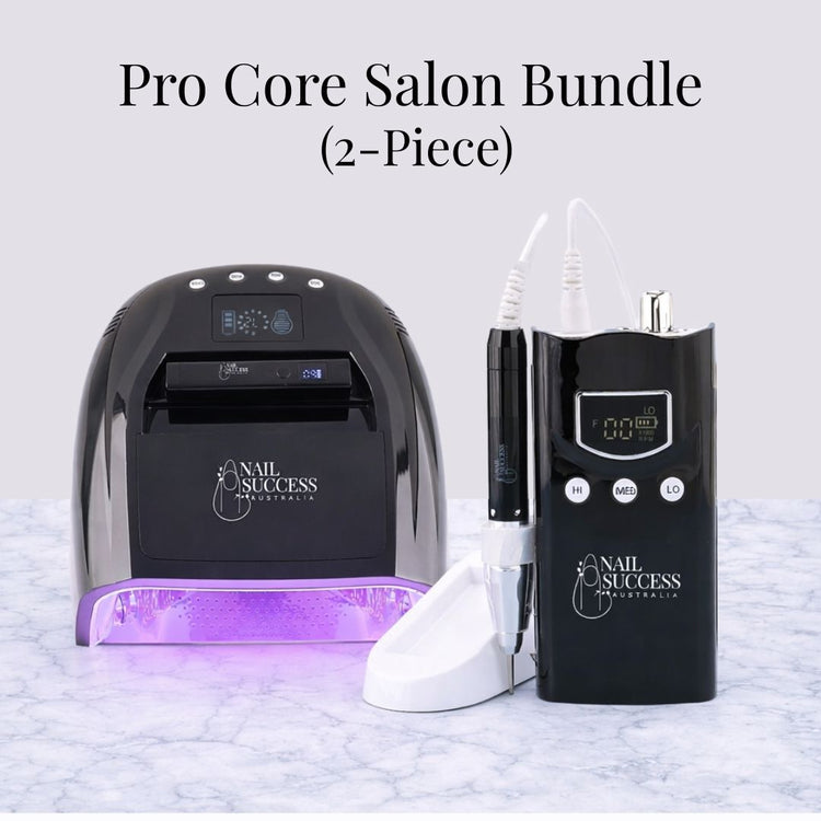 Pro Core Salon Bundle 2-piece black professional nail salon kit with UV LED lamp and electric nail drill