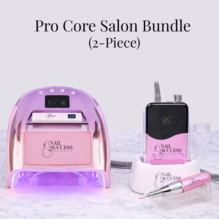 Pro Core Salon Bundle 2-piece pink professional nail salon kit with UV LED lamp and electric nail drill