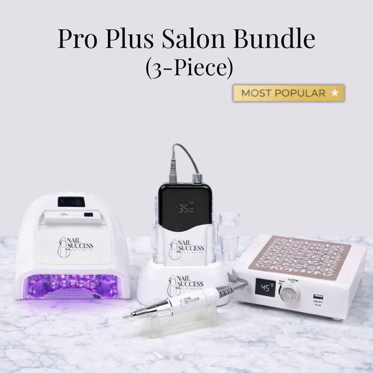 Pro Complete Salon Bundle 4-piece white professional nail salon kit with UV LED lamp, electric nail drill, manicure dust collector, and LED arch light