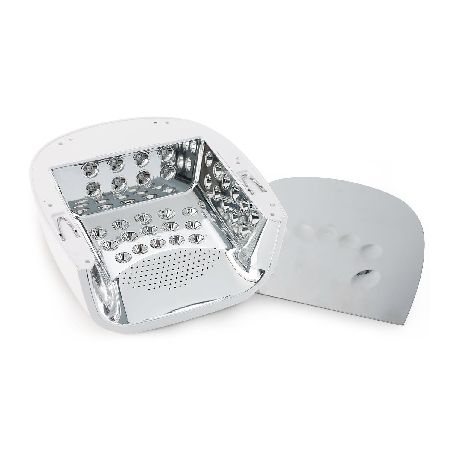 UV nail lamp with removable base tray and multiple curing bulbs for gel nails.