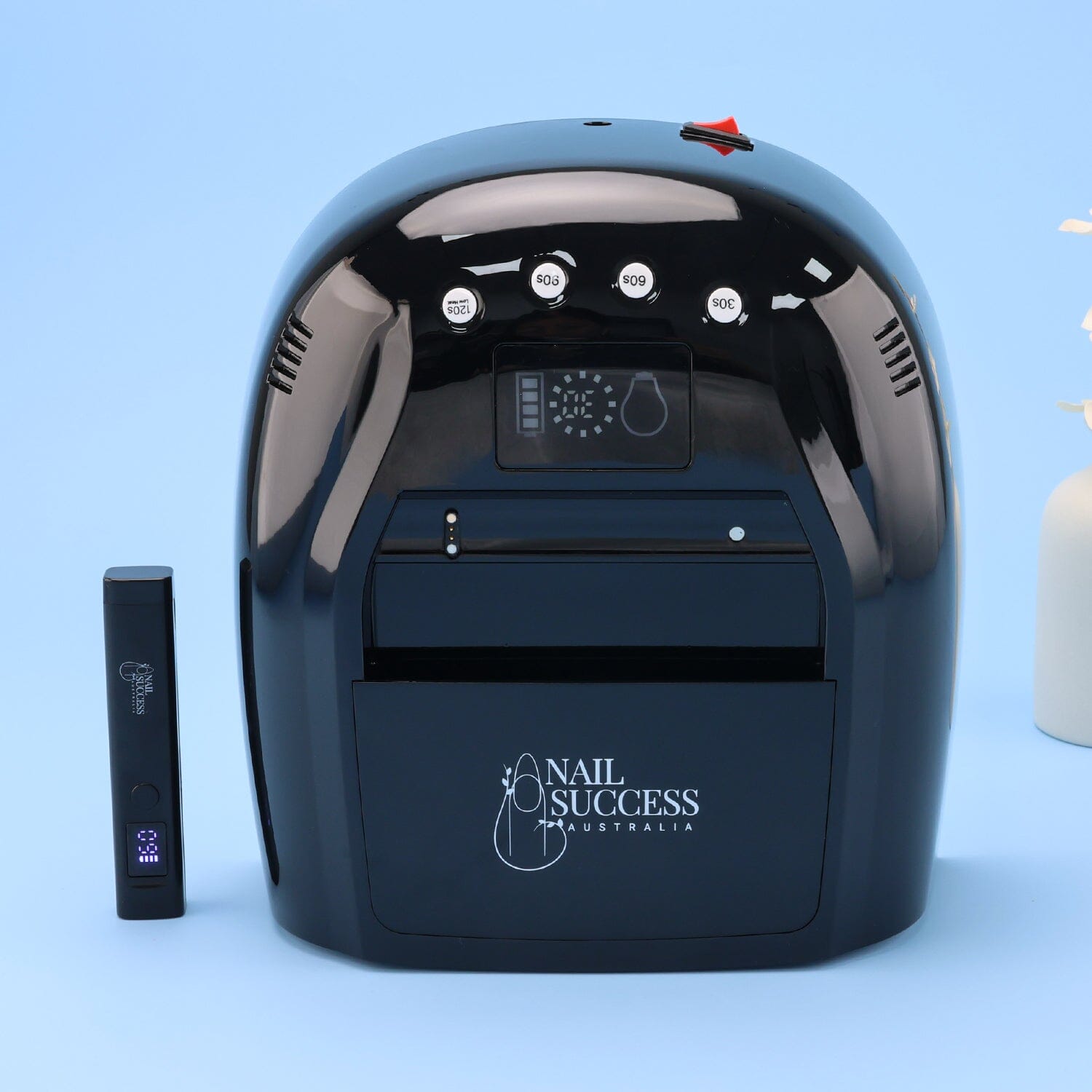 UV nail lamp with flash torch, black cordless gel nail curing lamp