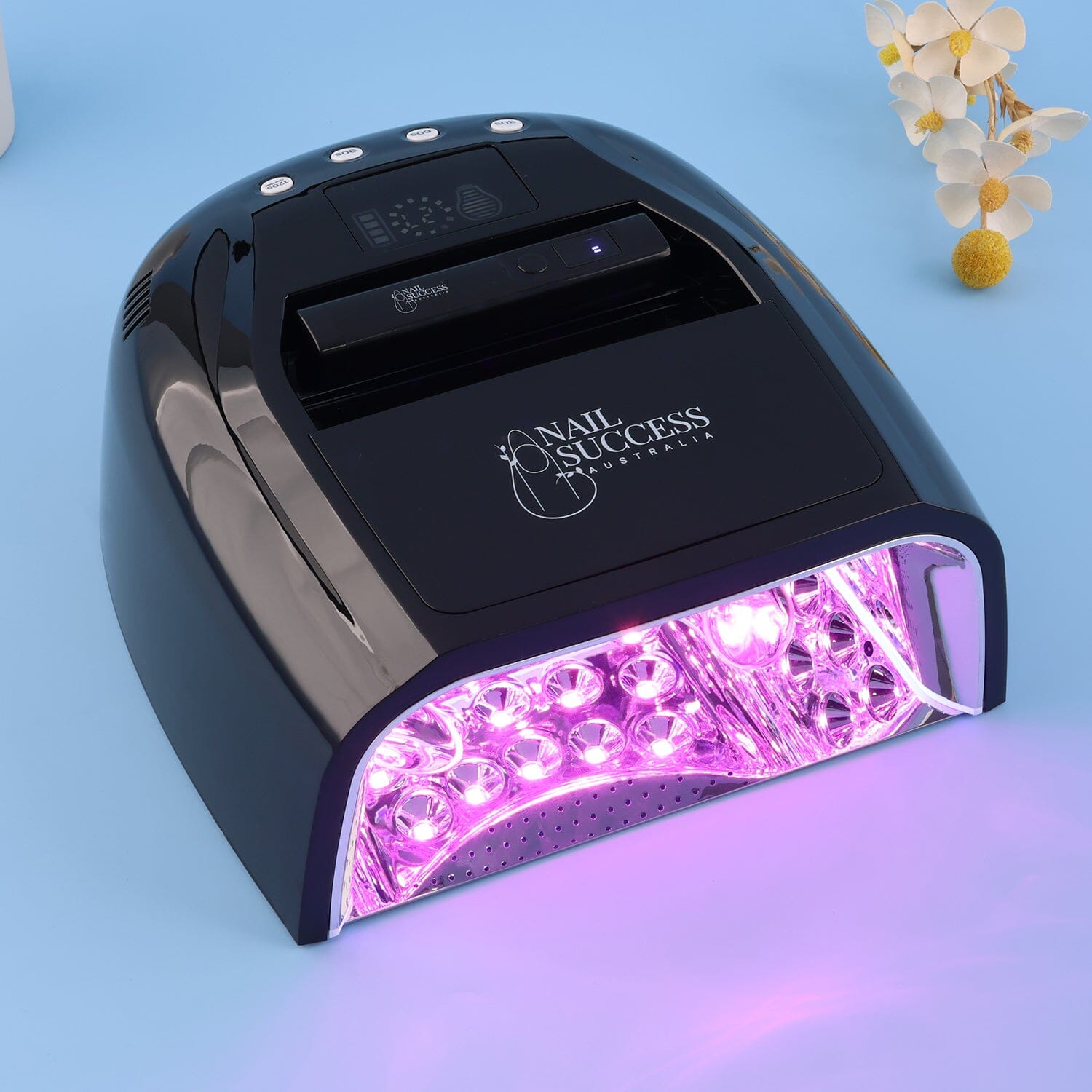UV nail lamp with flash torch, black gel nail dryer with pink curing lights