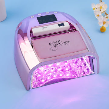 Nail Success Australia Pro rechargeable 128W LED/UV nail lamp with flash torch, rose gold gel nail dryer with pink curing lights