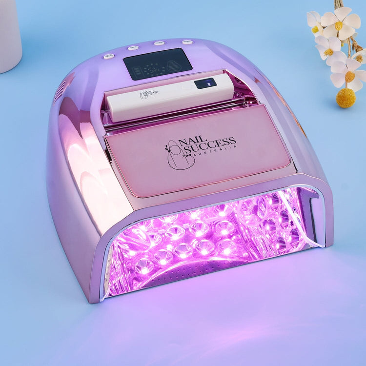 UV nail lamp with flash torch, rose gold gel nail dryer with pink curing lights