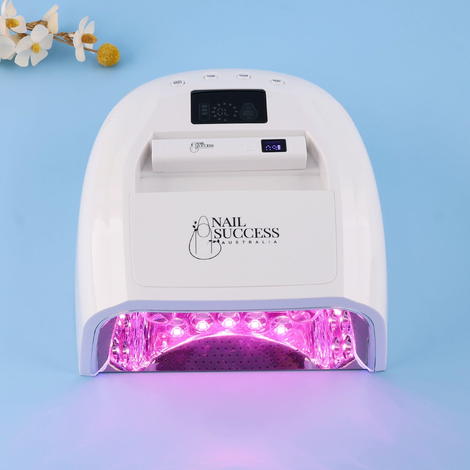 UV nail lamp with flash torch, white gel nail dryer with curing lights on