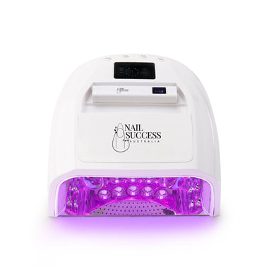 LED nail lamp with torch and digital timer — white cordless gel polish dryer with auto sensor