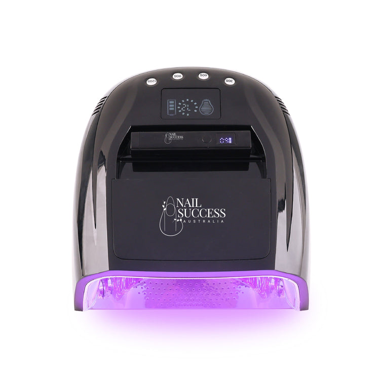 128W with built-in flash cure torch for gel nails.