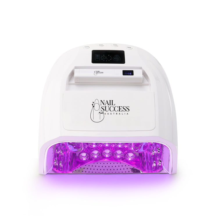 128W with built-in flash cure torch for gel nails.