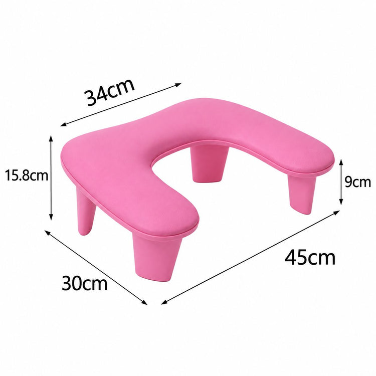 Pink Pro Relax hand and arm rest pillow size diagram, 45cm wide x 30cm deep and 15.8cm high
