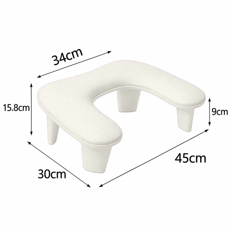 White Pro Relax hand and arm rest pillow size diagram, 45cm wide x 30cm deep and 15.8cm high