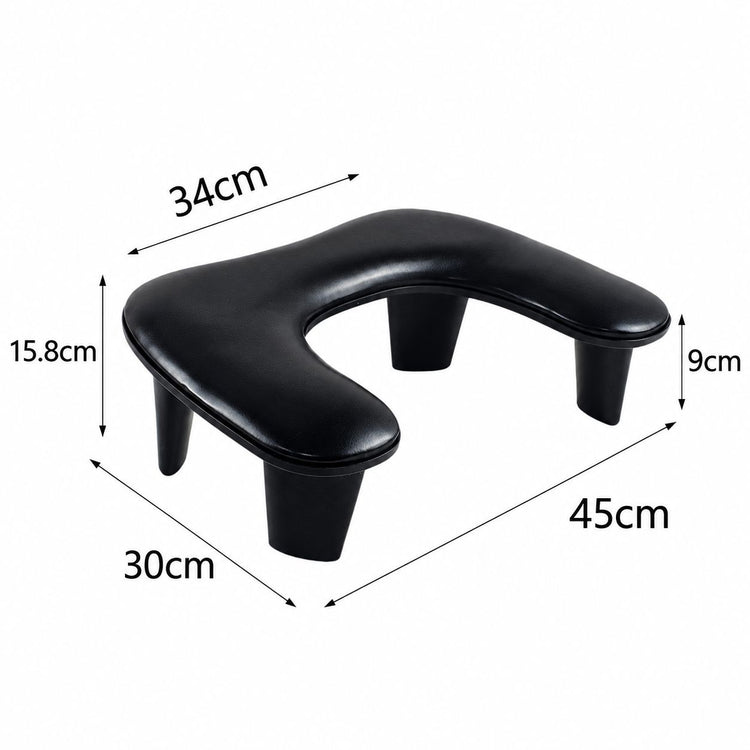 Black Pro Relax hand and arm rest pillow size diagram, 45cm wide x 30cm deep and 15.8cm high