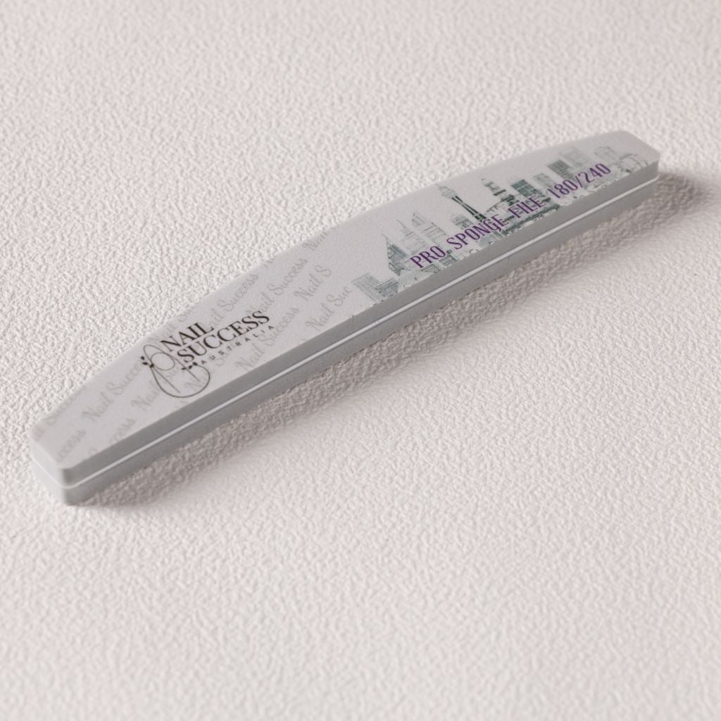 240 grit—curved foam buffer emery board with skyline print on white background